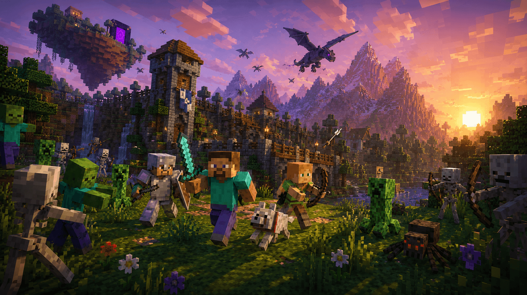 An open generated world seen from a hilltop